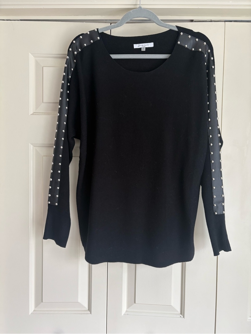 Studded Shoulder Black Women's Knit Top